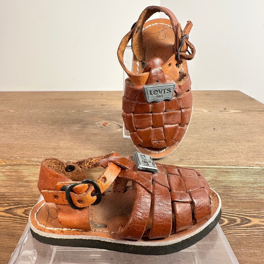 VTG Levis 501 Leather Fisherman Sandals Toddler 5 Brown Mini Me Y2K Nostalgic